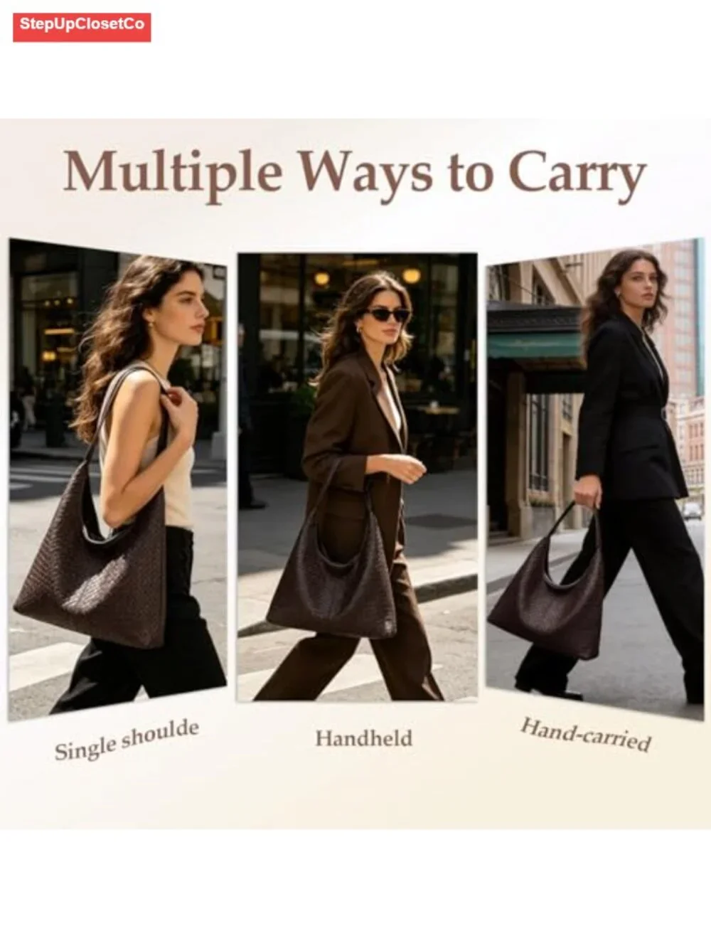 Woven Textured Vegan Leather Hobo Tote Bag Large Slouchy Purse for Women Trendy